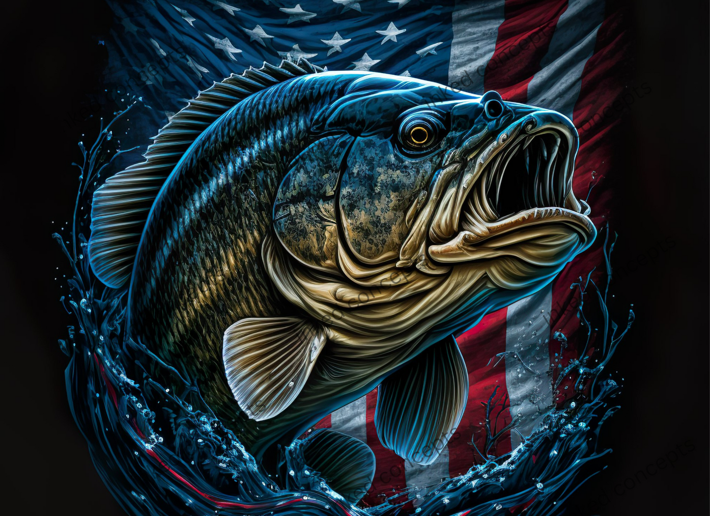 Fish Jumping Through American Flag