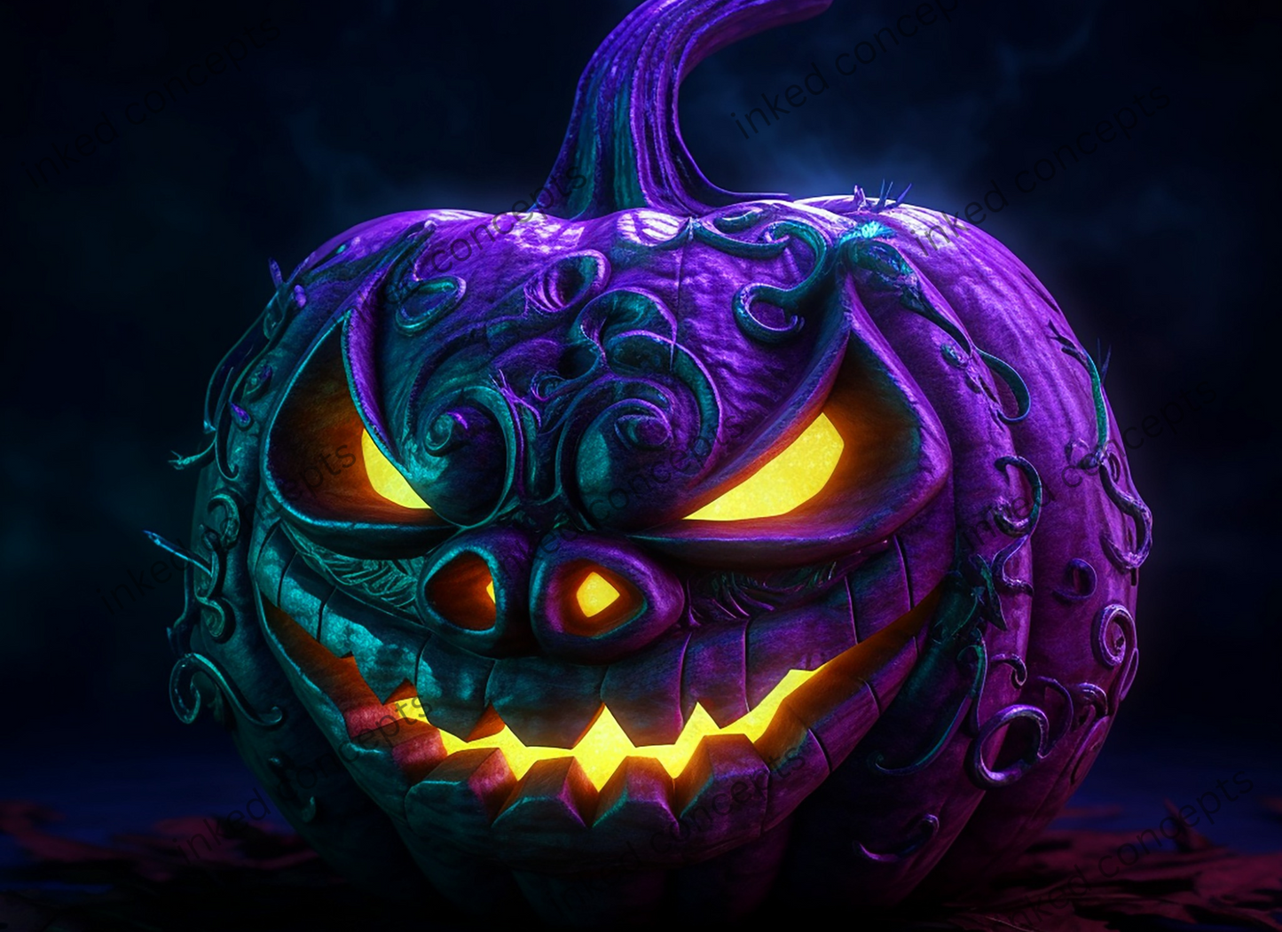 Scary Purple Halloween Pumpkin (Glow Available)