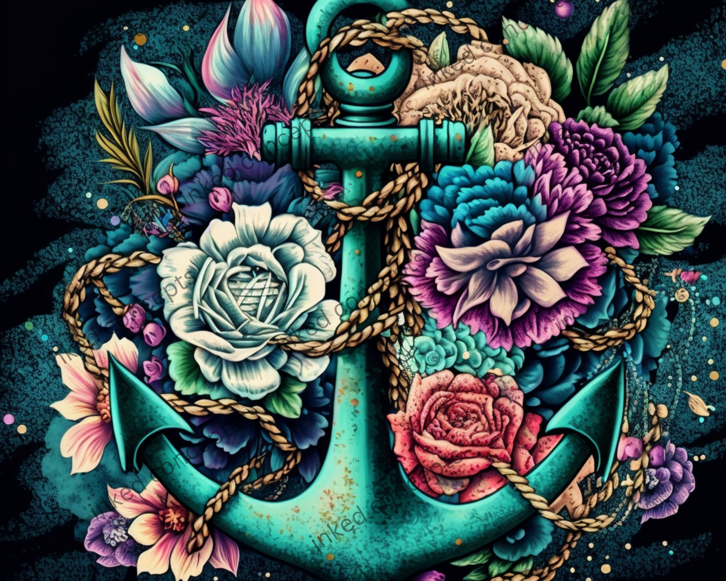 Beautiful Anchor with Flowers (Glow Available)